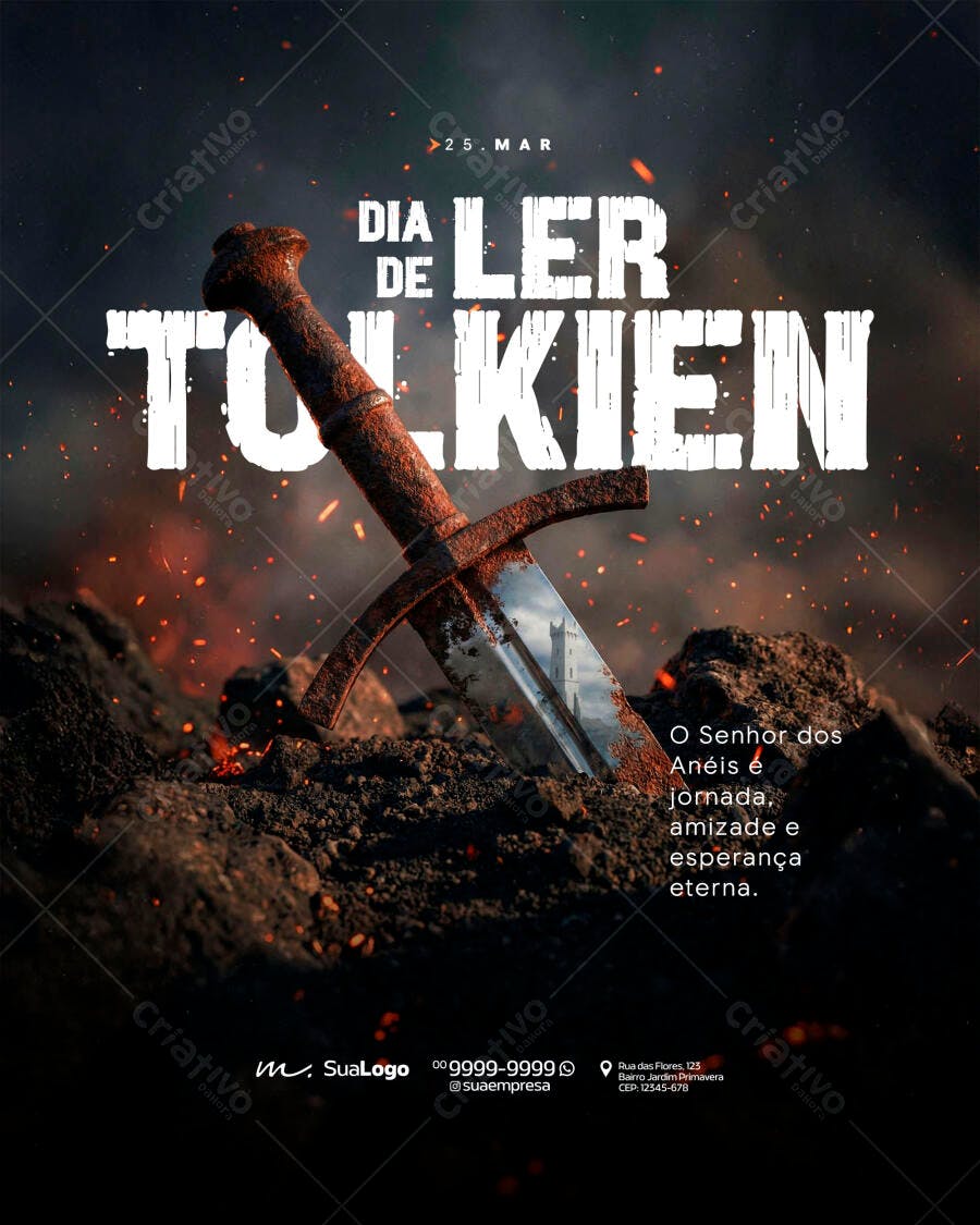 Post Instagram Dia de Ler Tolkien 25 de Março PSD Editável
