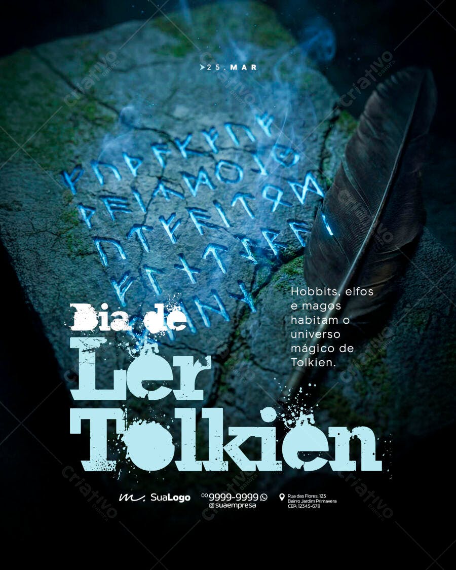 Post Dia de Ler Tolkien Março PSD Editável