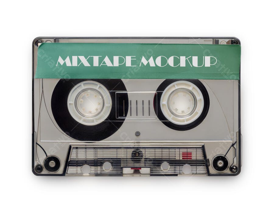 Mockup Fita Cassete Mixtape Antiga Fundo Branco Editável