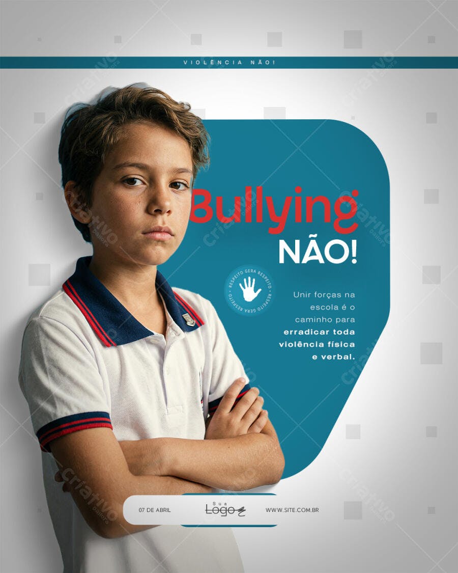 Post Instagram Bullying Não Campanha Escolar PSD Editável