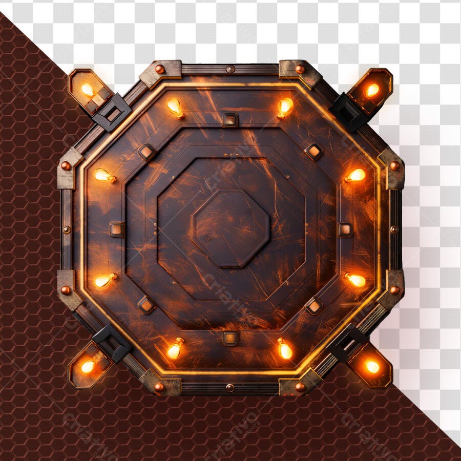 Placa Octogonal Vintage Luzes Industriais PSD Editável