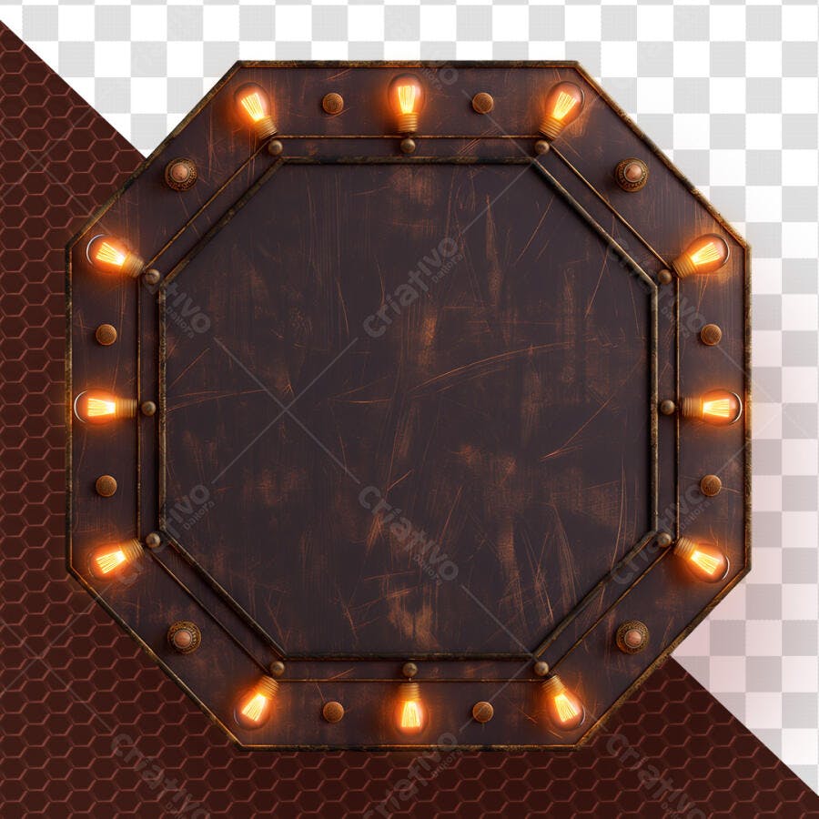 Placa Letreiro Vintage Luzes Metálica PSD Editável