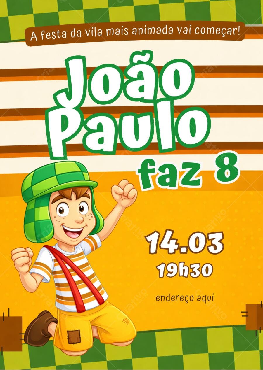 Convite Aniversário Chaves 8 Anos Editável