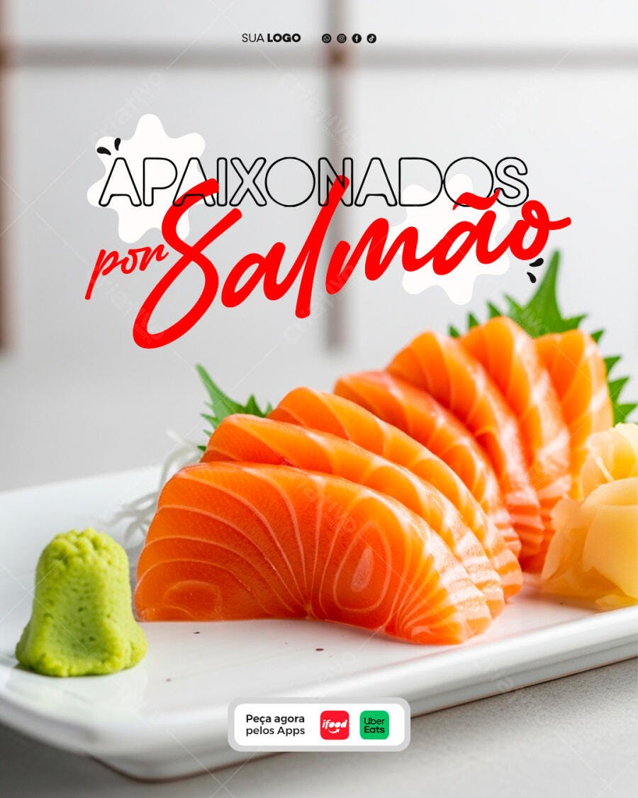 Post Instagram Sushi Salmão Restaurante PSD Editável