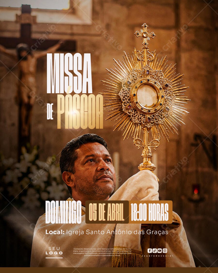 Post Instagram Missa de Páscoa Igreja Católica PSD Editável