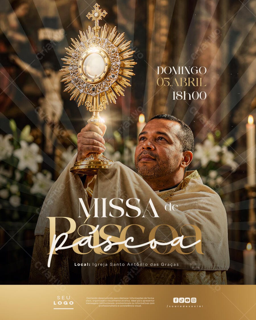 Flyer Missa de Páscoa Igreja Católica PSD Editável