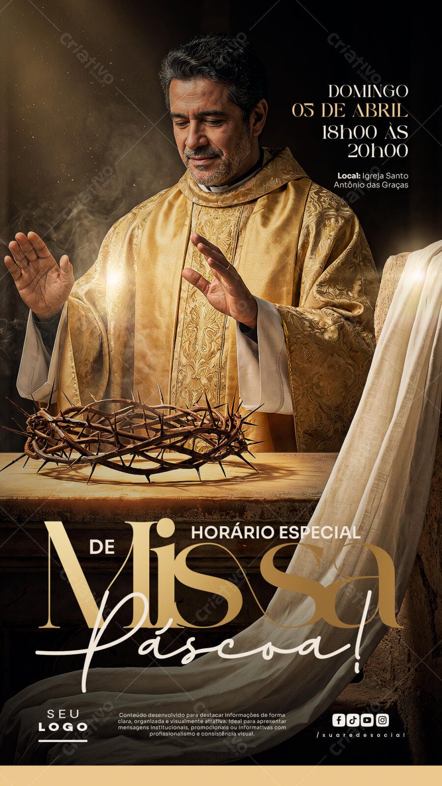 Post Instagram Páscoa Missa Igreja PSD Editável