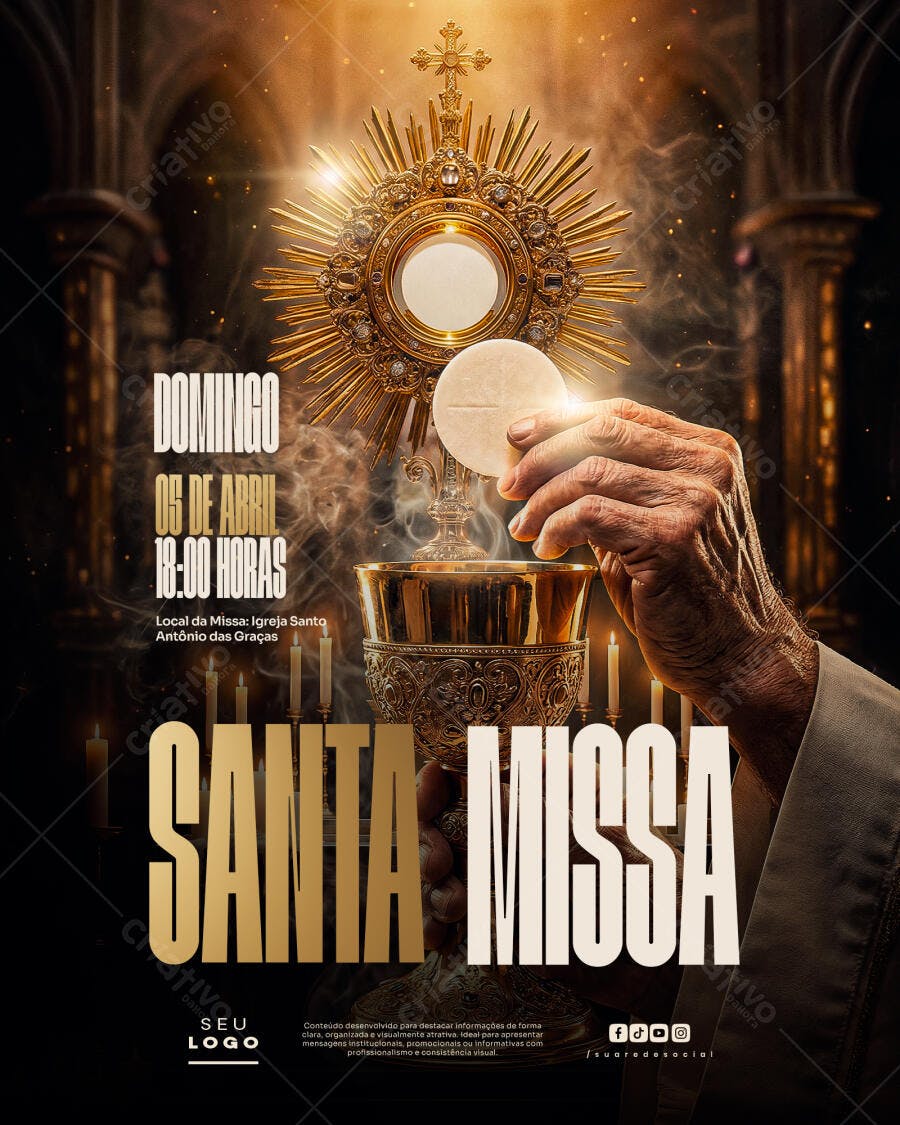 Flyer Santa Missa Igreja Católica PSD Editável
