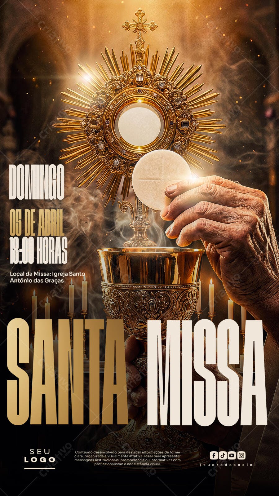Post Instagram Santa Missa Igreja Católica PSD Editável