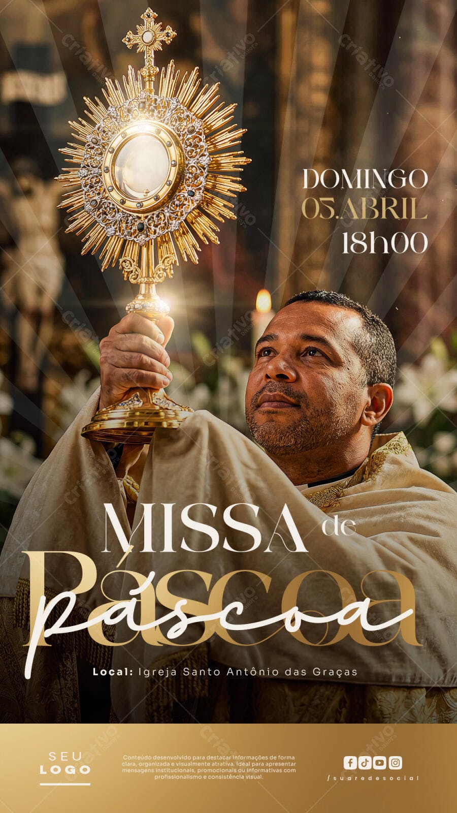 Post Instagram Missa de Páscoa Igreja PSD Editável