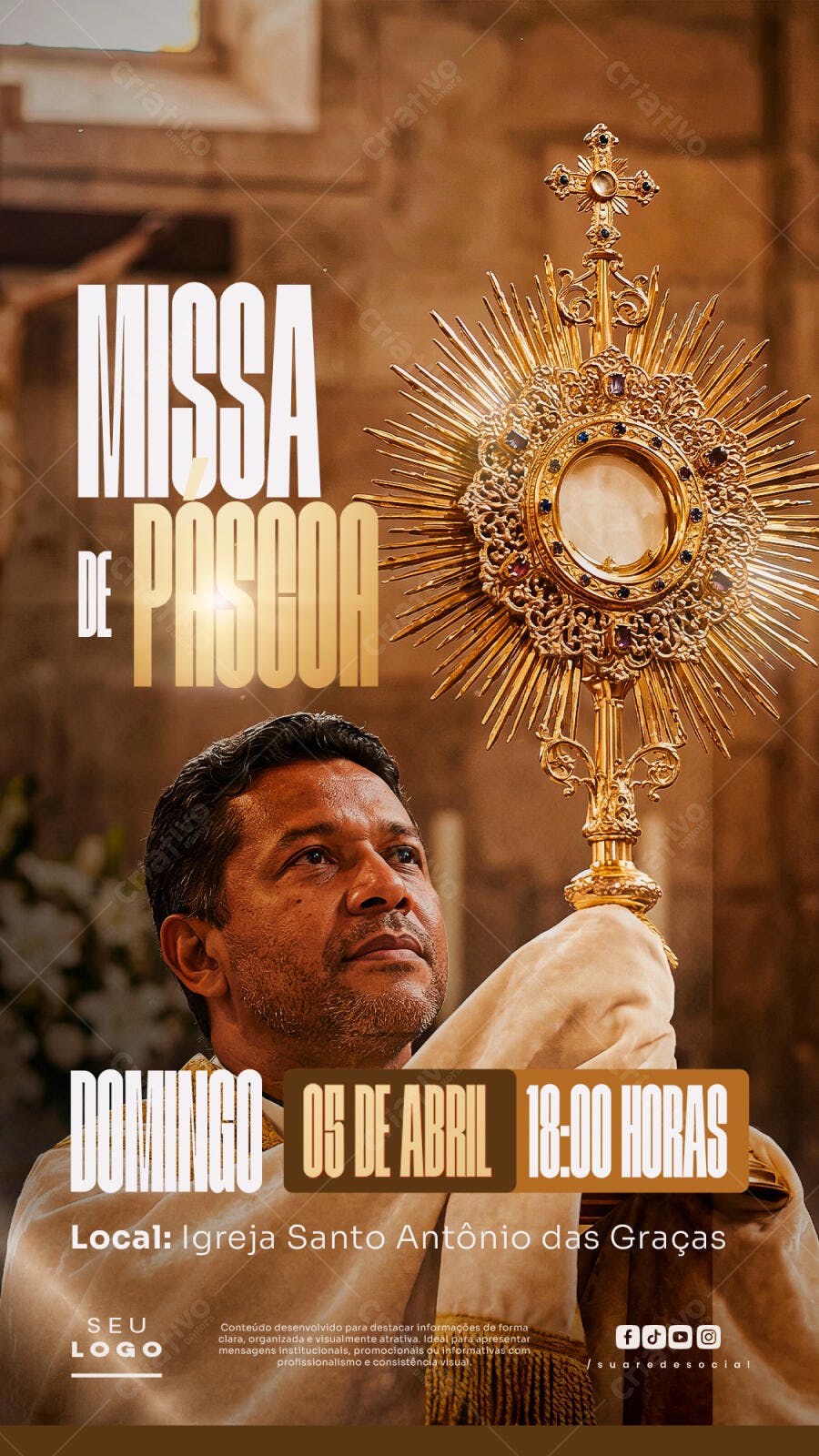 Post Instagram Missa de Páscoa Igreja Católica PSD Editável