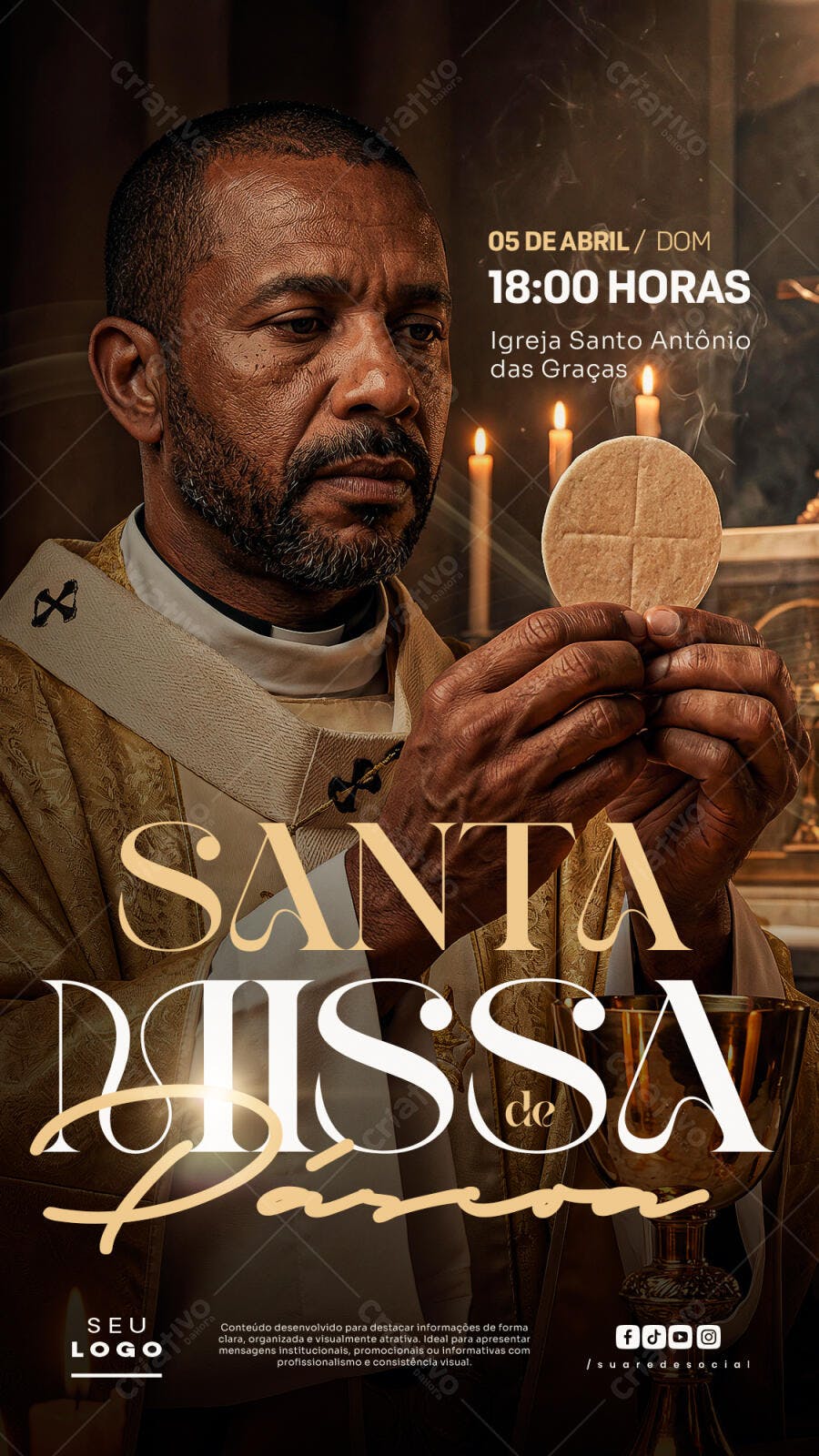 Post Instagram Santa Missa de Páscoa PSD Editável