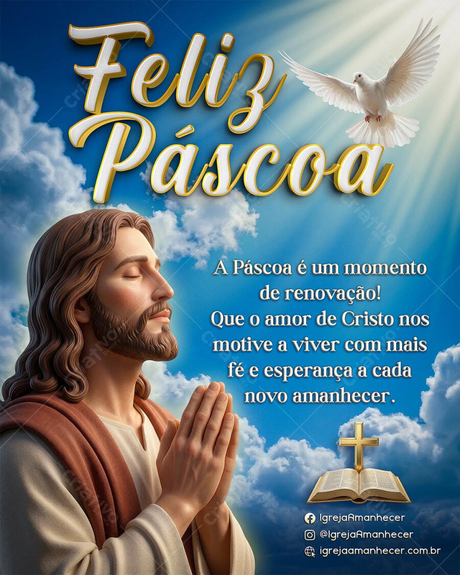 Post Instagram Feliz Páscoa Jesus Cristo PSD Editável