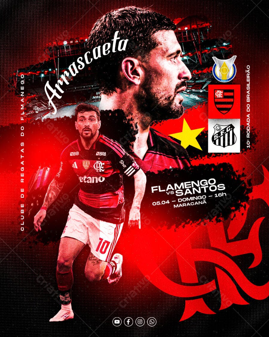 Post Instagram Jogo Flamengo Santos Futebol PSD Editável