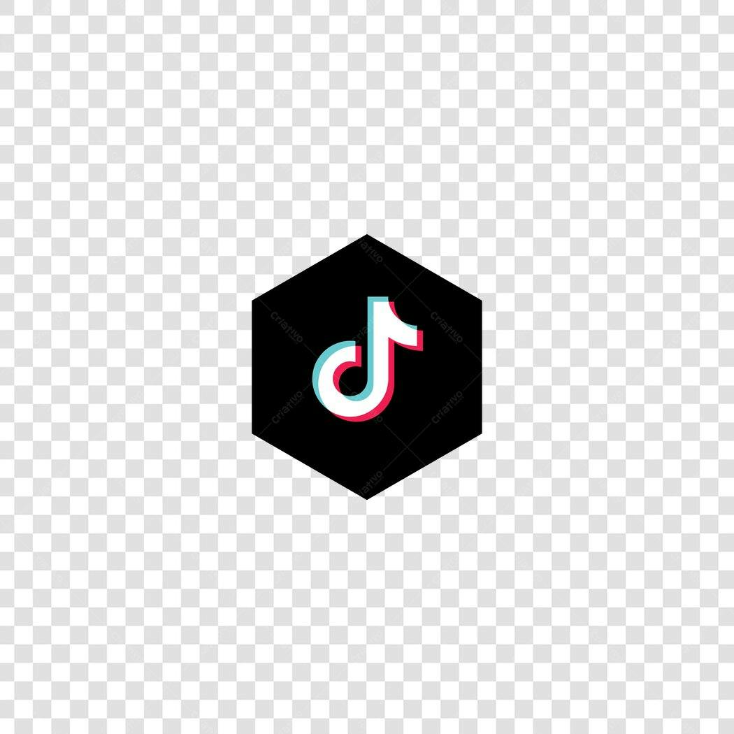 Logo TikTok Ícone Hexágono Preto PNG Fundo Transparente