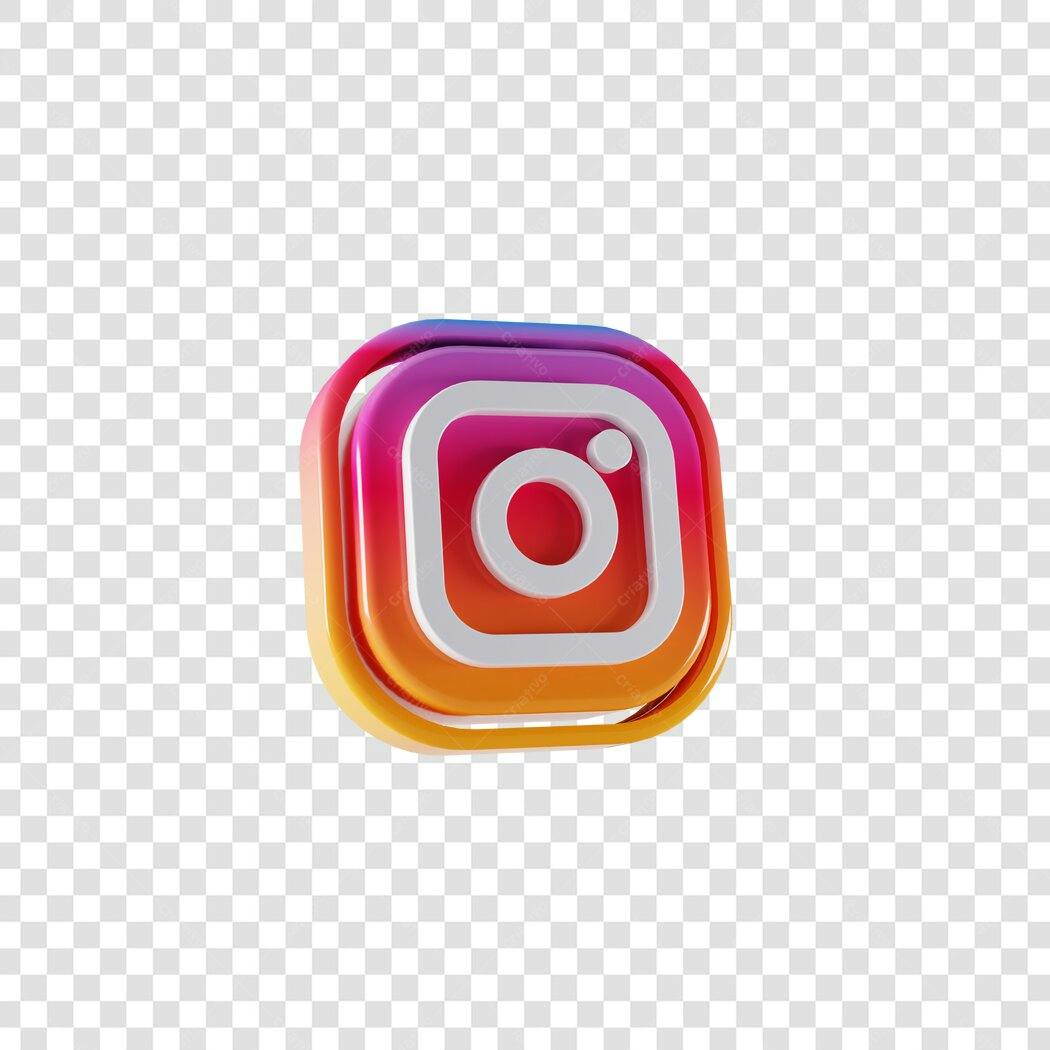 Elemento 3D Ícone Instagram Colorido PNG Fundo Transparente