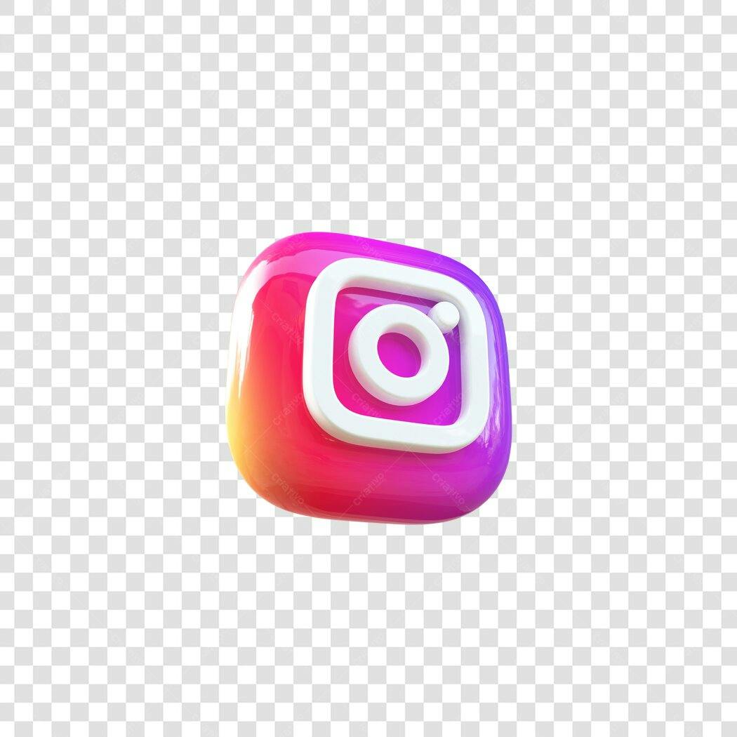 Elemento 3D Ícone Instagram Roxo Rosa PNG Fundo Transparente