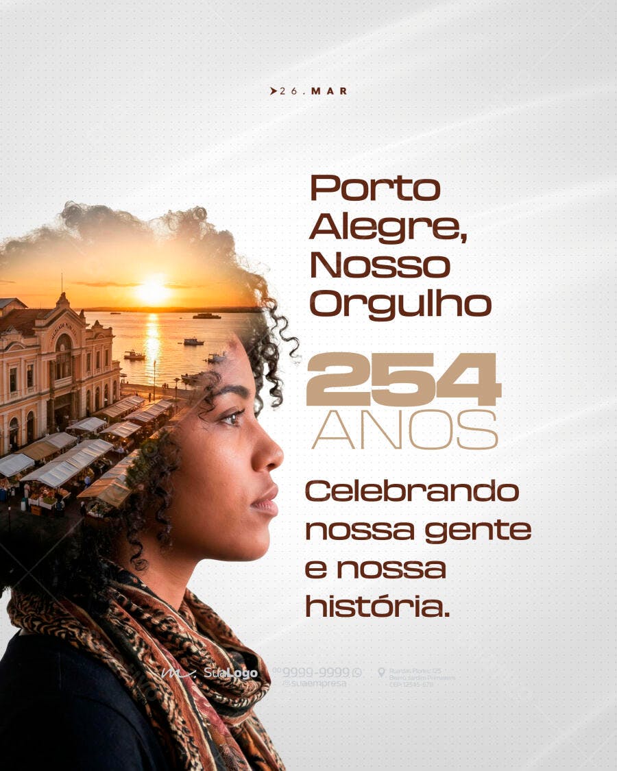 Post Instagram Aniversário Porto Alegre 26 Março PSD Editável