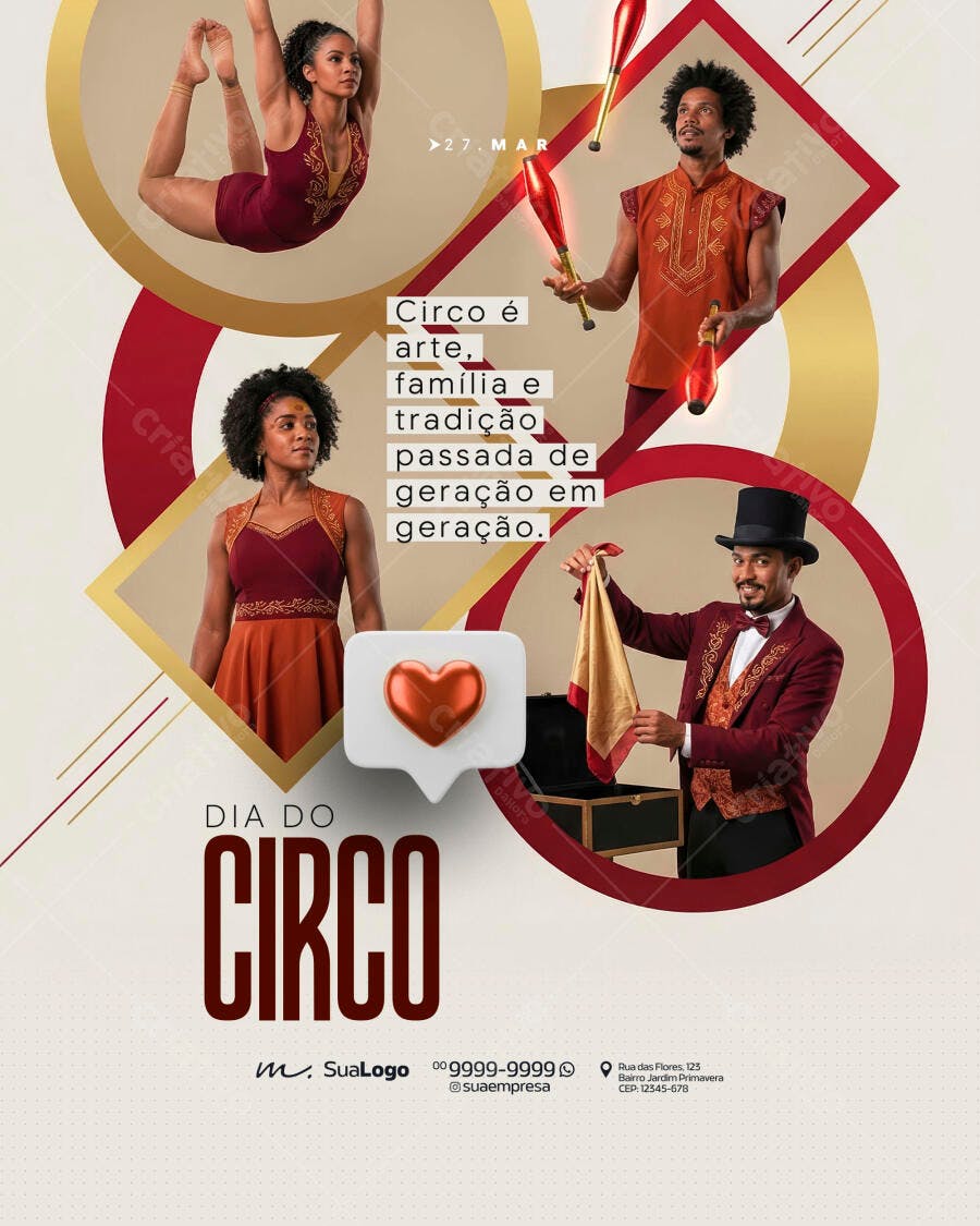 Flyer Dia do Circo Março Evento PSD Editável