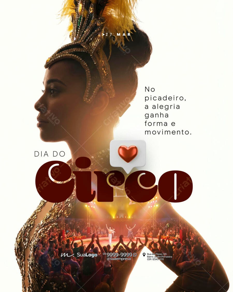 Post Instagram Dia do Circo 27 de Março PSD Editável