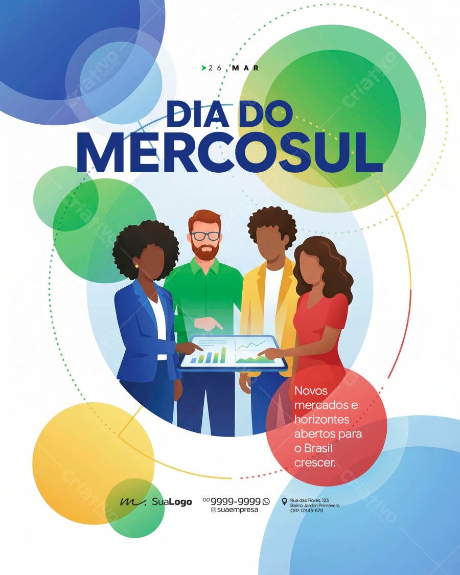Flyer Dia do Mercosul 26 de Março PSD Editável