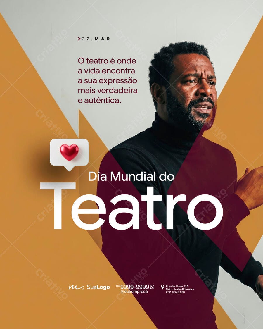 Post Instagram Dia Mundial do Teatro Março PSD Editável