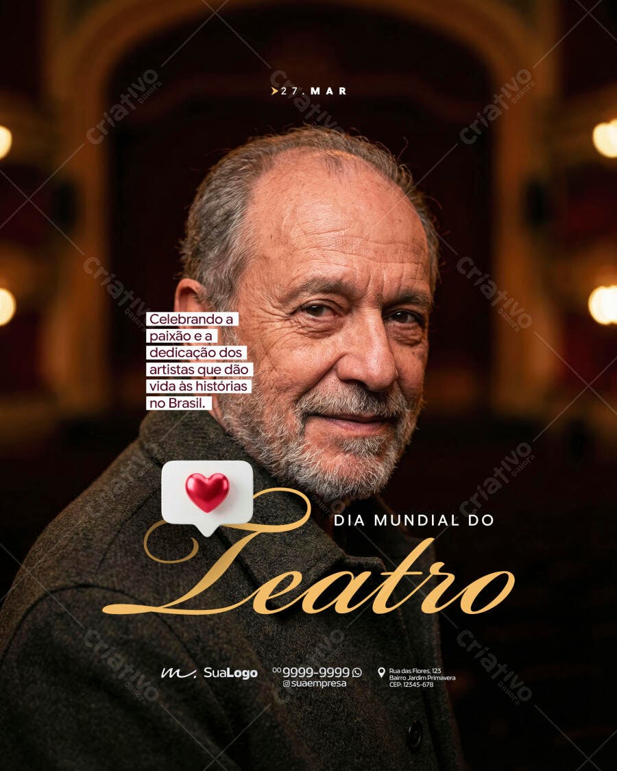 Post Instagram Dia Mundial do Teatro 27 de Março PSD Editável