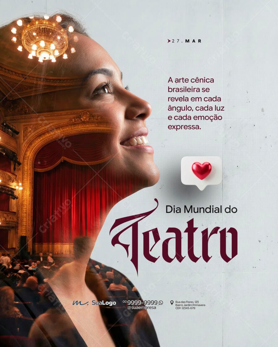 Post Instagram Dia Mundial do Teatro 27 Março PSD Editável