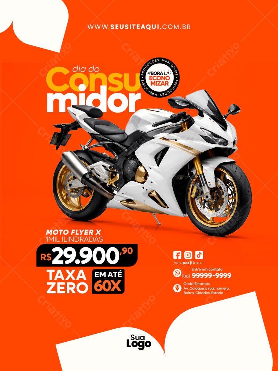 Flyer Dia do Consumidor Moto Loja Veículos PSD Editável