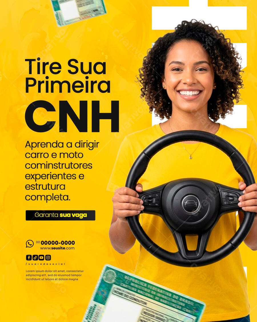 Flyer Auto Escola CNH Amarela PSD Editável