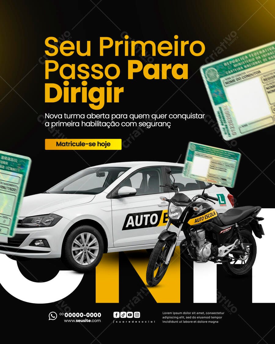 Post Instagram Auto Escola Habilitação PSD Editável