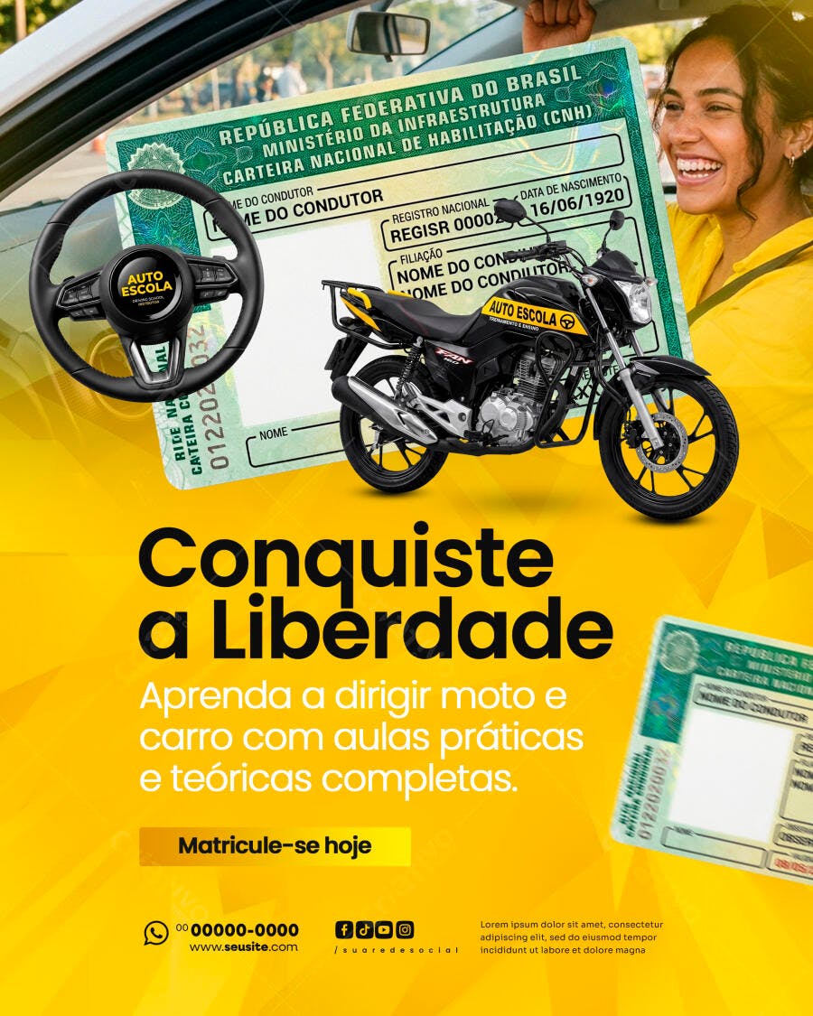 Flyer Auto Escola CNH Moto Carro PSD Editável