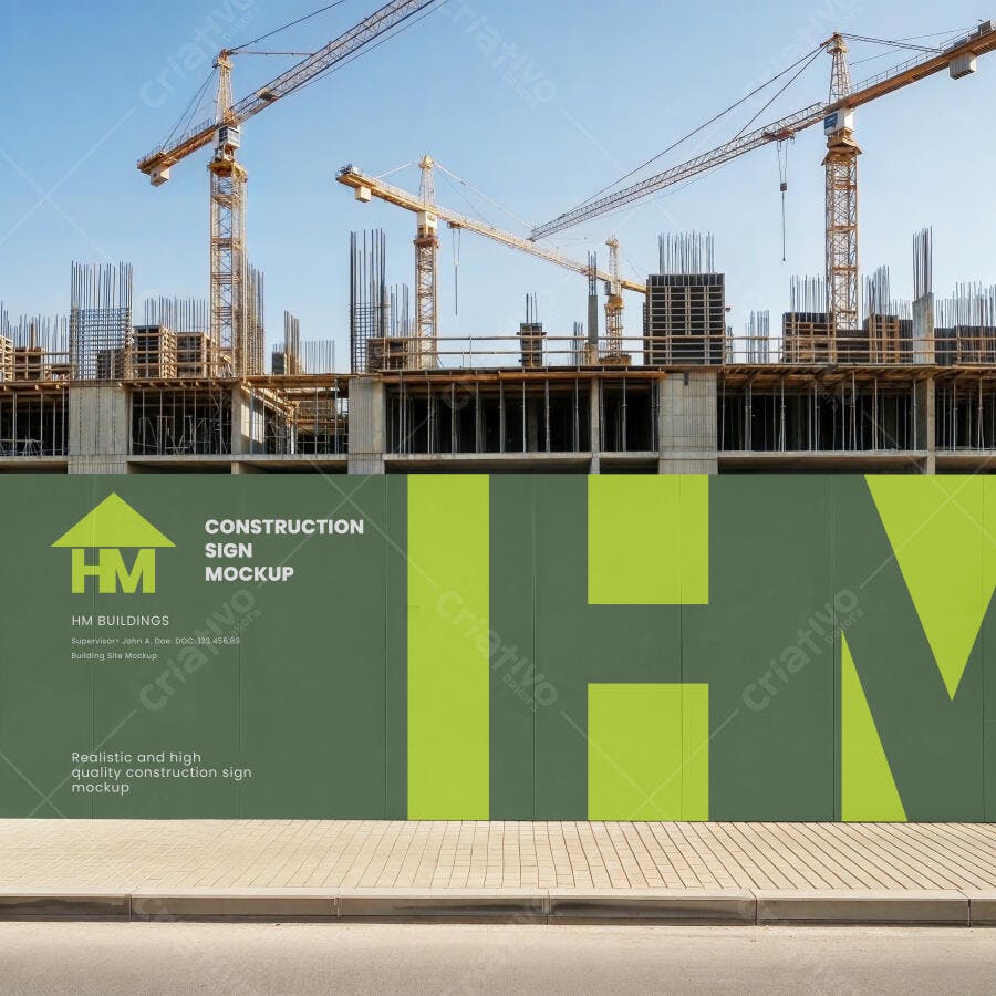 Mockup Placa Sinalização Obra Construção Civil Editável