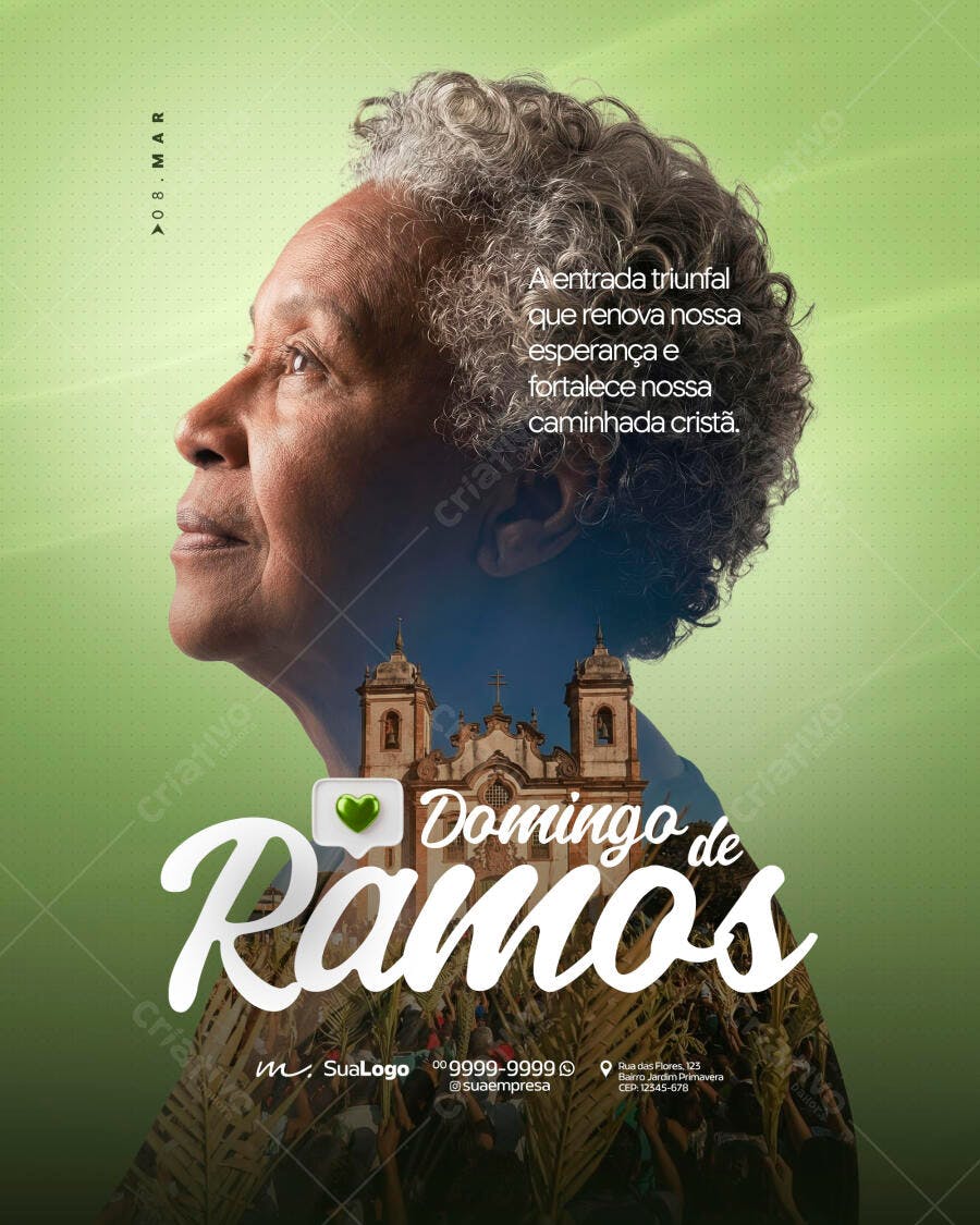 Post Instagram Domingo de Ramos Igreja Cristã PSD Editável