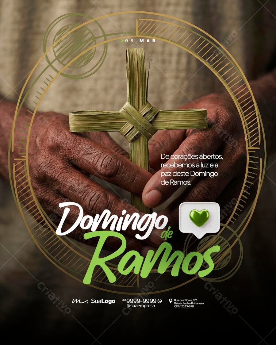 Post Instagram Domingo de Ramos Março PSD Editável