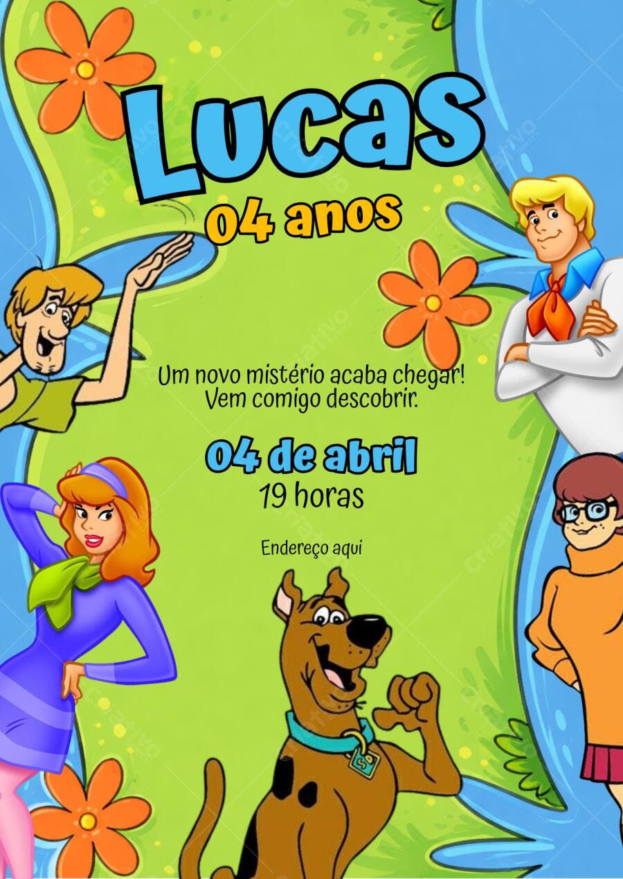 Convite Aniversário Scooby Doo 4 Anos Editável