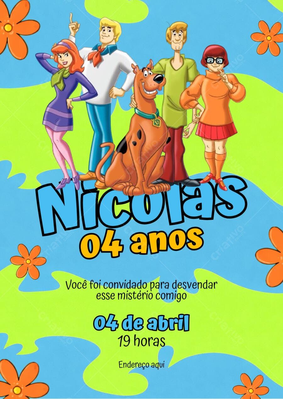 Convite Aniversário Scooby Doo 4 Anos Editável
