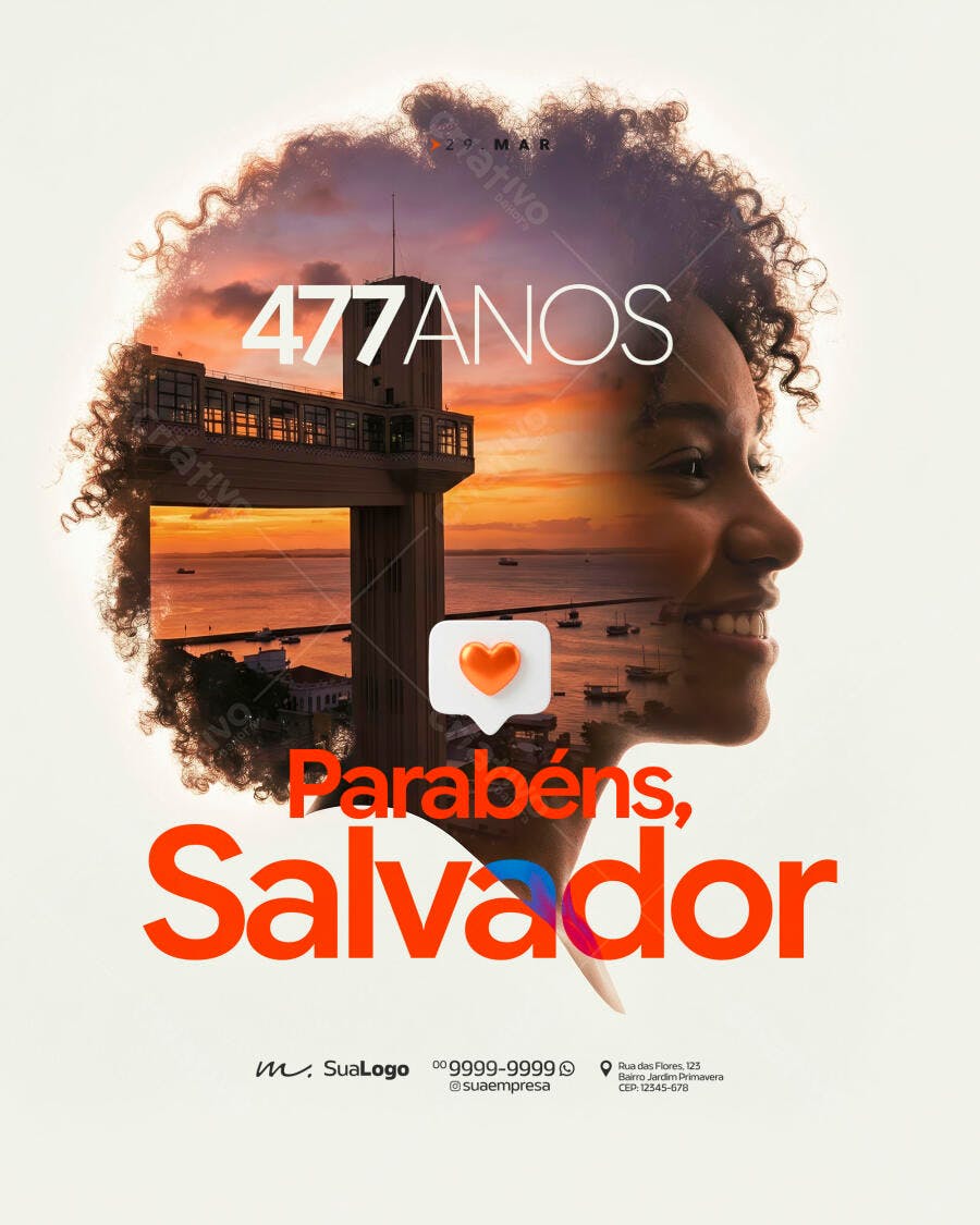 Post Aniversário Salvador 477 Anos PSD Editável