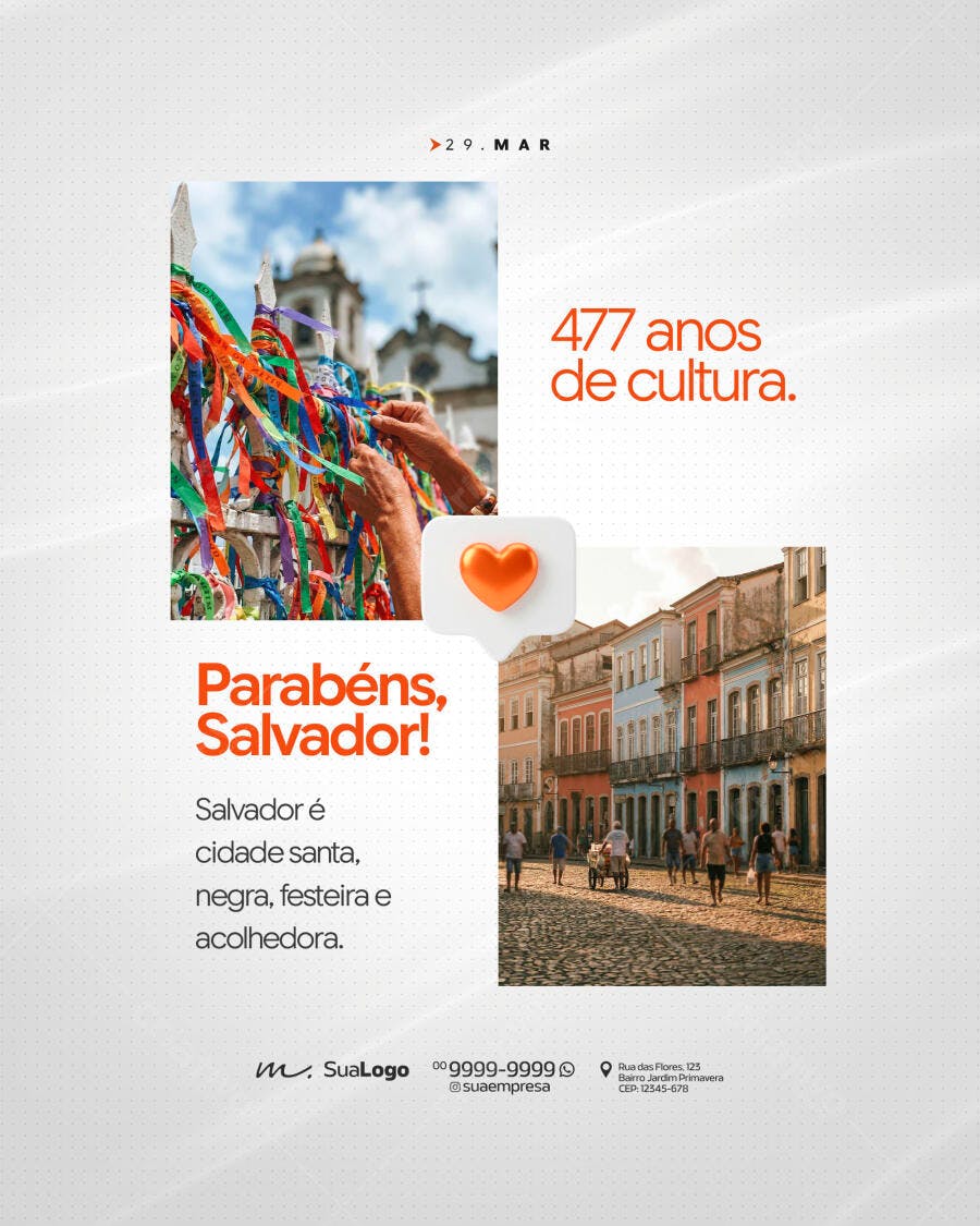 Post Instagram Aniversário Salvador 29 de Março PSD Editável