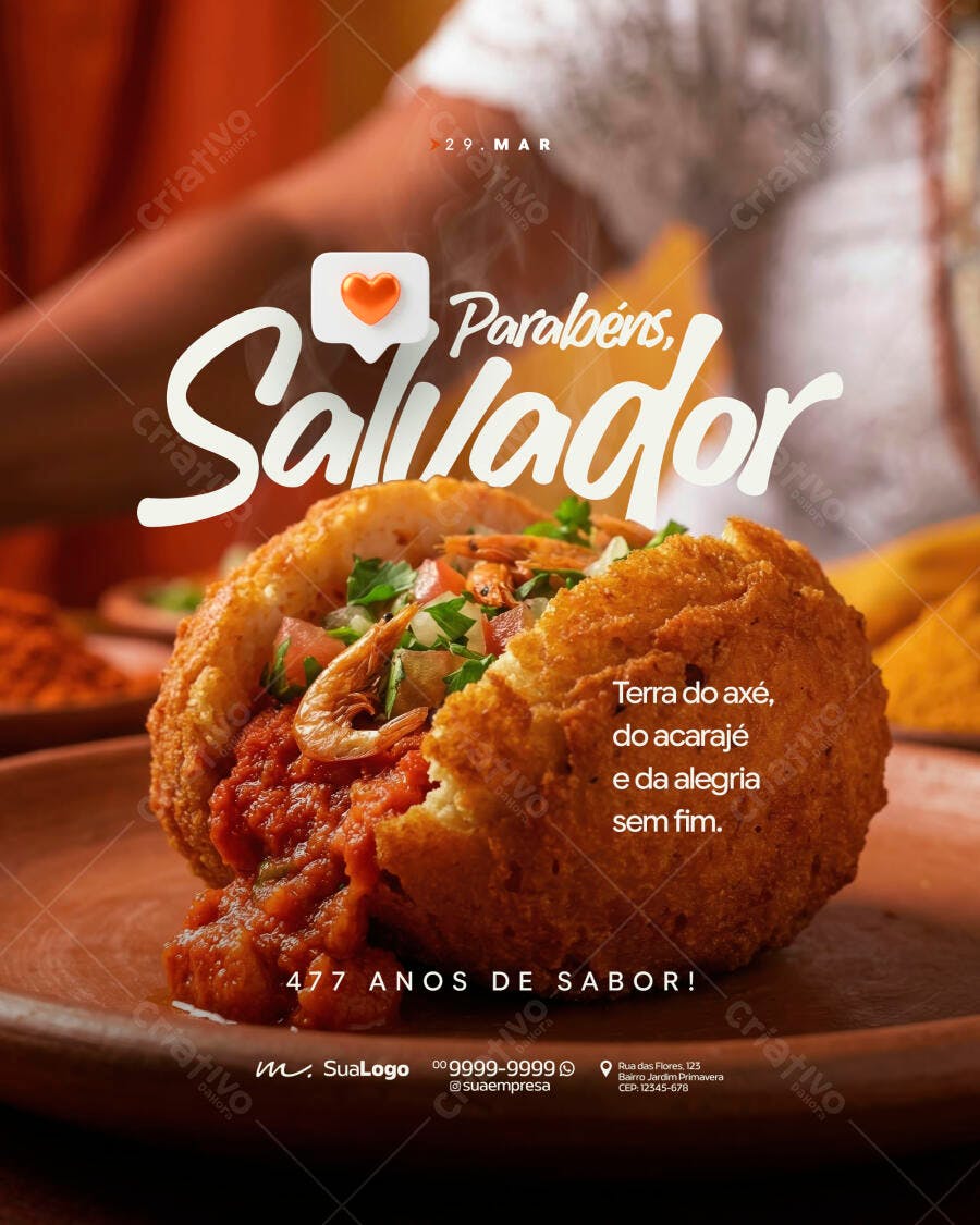 Post Instagram Aniversário Salvador Acarajé PSD Editável
