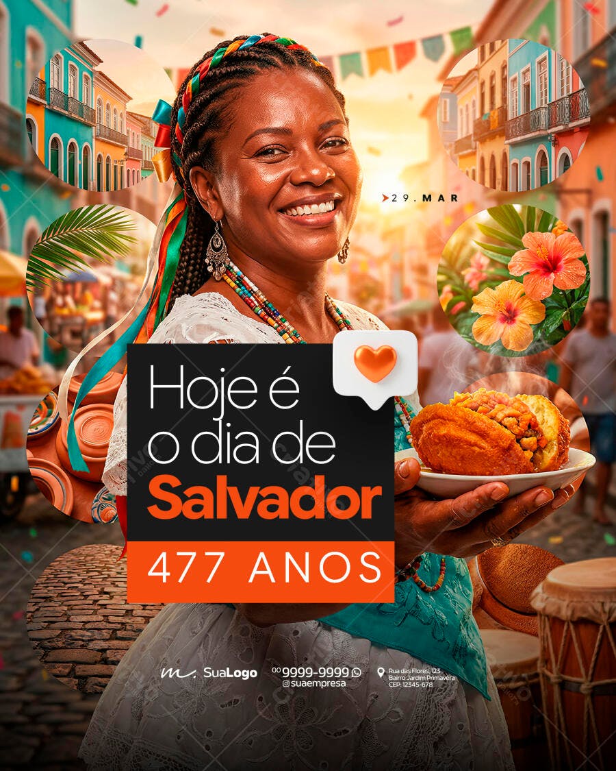 Post Instagram Aniversário Salvador 29 de Março PSD Editável