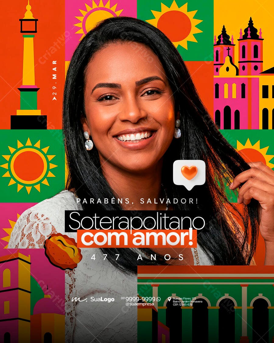 Post Instagram Aniversário Salvador Soteropolitano PSD Editável