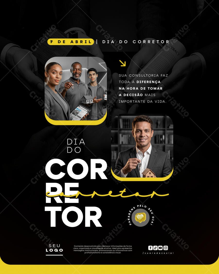 Post Instagram Dia do Corretor 7 de Abril PSD Editável
