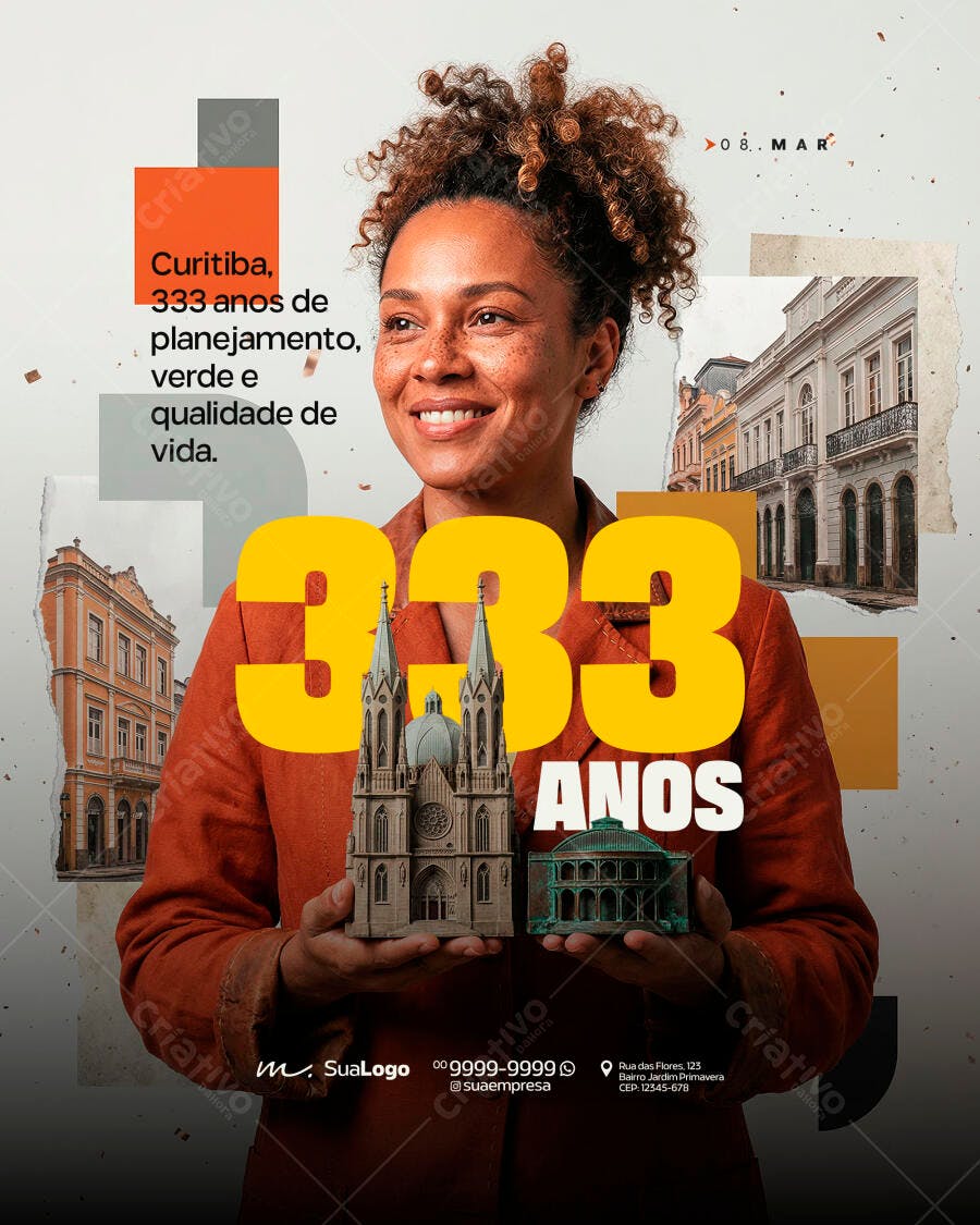 Post Instagram Aniversário Curitiba 333 Anos PSD Editável