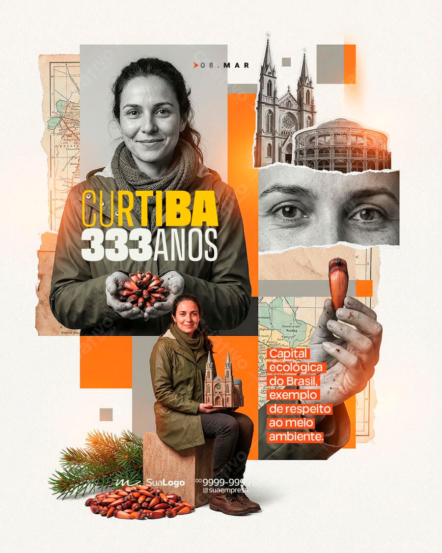 Post Instagram Aniversário Curitiba 333 Anos PSD Editável