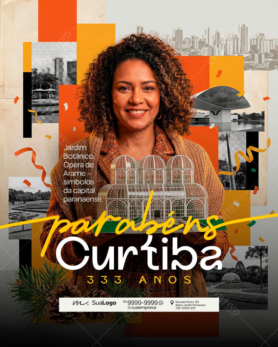 Post Instagram Aniversário Curitiba 333 Anos PSD Editável