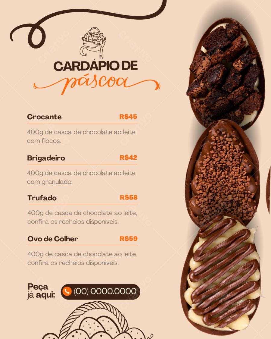 Template Canva Cardápio Páscoa Ovos de Colher Editável