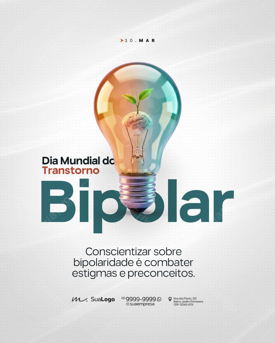 Post Instagram Dia Mundial Transtorno Bipolar PSD Editável