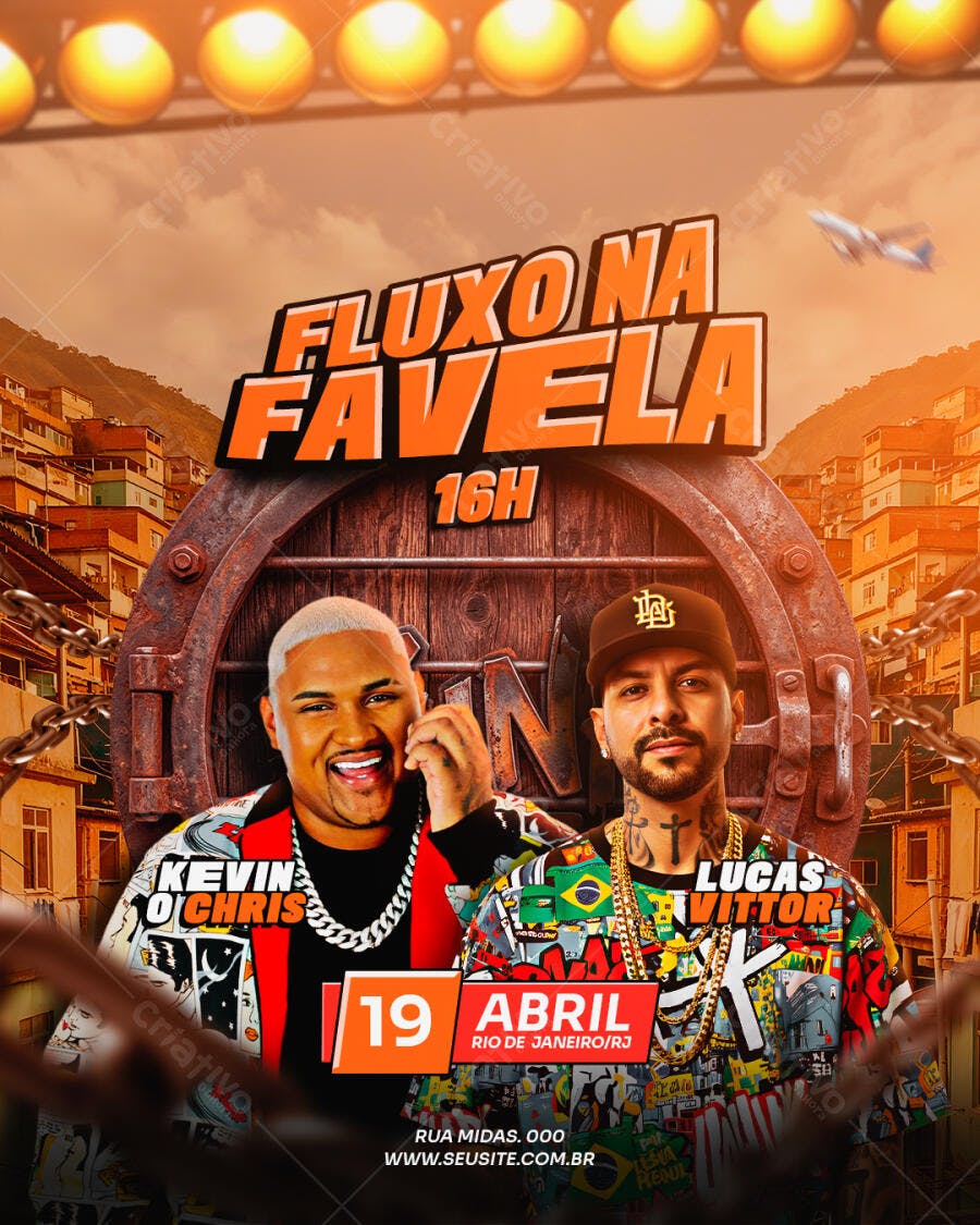 Flyer Festa Funk Fluxo na Favela 19 Abril PSD Editável