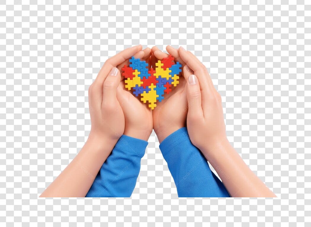 Foto Recortada Mãos Coração Quebra-Cabeça Autismo PNG Fundo Transparente